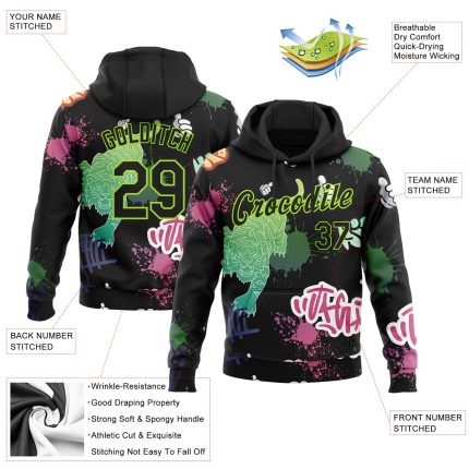 Custom Name & Number Tiger Hoodie - Personalized Black & Neon Green 3D Pattern Sports Pullover Sweatshirt Personalized Stitched