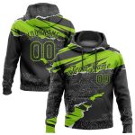 Custom Name and Number Stitched Black Neon Green 3D Torn Paper Style Sports Hoodie Pullover Sweatshirt Personalized Stitched