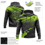 Custom Name and Number Stitched Black Neon Green 3D Torn Paper Style Sports Hoodie Pullover Sweatshirt Personalized Stitched