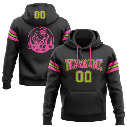 Custom Team Name Number Football Hoodie Sweatshirt - Personalized Stitched Black Neon Green-Pink Pullover Personalized Stitched