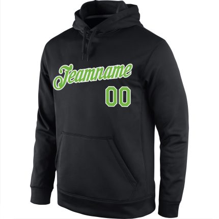Custom Name & Number Black Neon Green-White Sports Hoodie Pullover Sweatshirt - Personalized Team Apparel Personalized Stitched