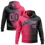 Custom Name and Number Hoodie - Personalized Sports Pullover Sweatshirt in Black Neon Pink-Teal Gradient Personalized Stitched