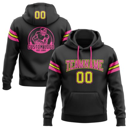 Custom Team Football Hoodie with Personalized Name & Number - Black Neon Yellow-Pink Sweatshirt Personalized Stitched Black