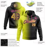 Custom Name and Number Sports Hoodie Pullover Sweatshirt in Black Neon Yellow-Pink Gradient - Personalized Stitched Design