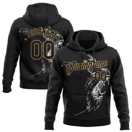 Custom Name Number Gorilla Sports Pullover Hoodie Sweatshirt with 3D Black Old Gold Pattern Design - Personalized Apparel