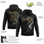 Custom Name Number Gorilla Sports Pullover Hoodie Sweatshirt with 3D Black Old Gold Pattern Design - Personalized Apparel