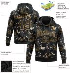 Custom Name & Number Personalized Heron & Flower 3D Pattern Black & Old Gold Pullover Sweatshirt Hoodie Personalized Stitched