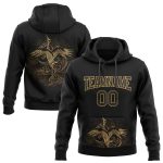Custom Name and Number Pullover Hoodie - Personalized Black and Gold 3D Heron Sports Sweatshirt with Unique Stitched Design