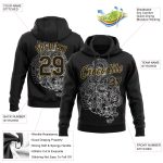 Custom Name and Number Tiger Skull 3D Pattern Hoodie Sweatshirt - Personalized Stitched Black Old Gold Pullover Personalized