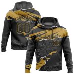 Custom Sports Hoodie - Personalized Stitched Black Old Gold 3D Torn Paper Design with Team Name & Number, Pullover Sweatshirt