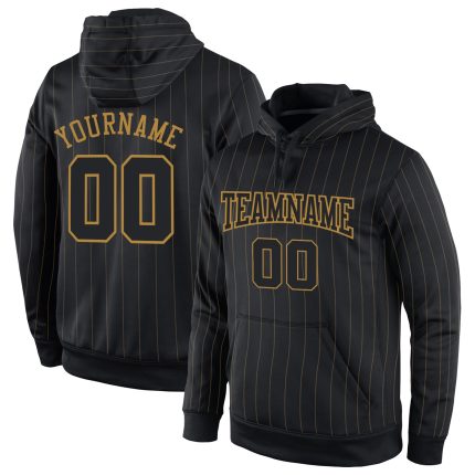 Custom Name Number Sports Pullover Hoodie Black Old Gold Pinstripe Sweatshirt Personalized Stitched Team Apparel Personalized