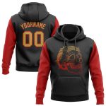 Custom 3D Skull Hoodie | Personalized Black Gold-Red Sports Pullover Sweatshirt with Team Name & Number Personalized Stitched