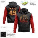Custom 3D Skull Hoodie | Personalized Black Gold-Red Sports Pullover Sweatshirt with Team Name & Number Personalized Stitched