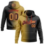 Custom Name and Number Hoodie - Personalized Black and Gold-Red Gradient Sports Pullover Sweatshirt Personalized Stitched
