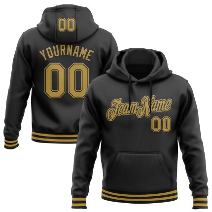 Personalized Black Old Gold Sports Hoodie Sweatshirt - Custom Stitched Pullover for Men and Women Personalized Stitched Black