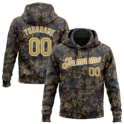 Custom Name Number Hoodie Black Gold White Tiger 3D Pattern Sweatshirt Pullover Sports Apparel Personalized Stitched Black