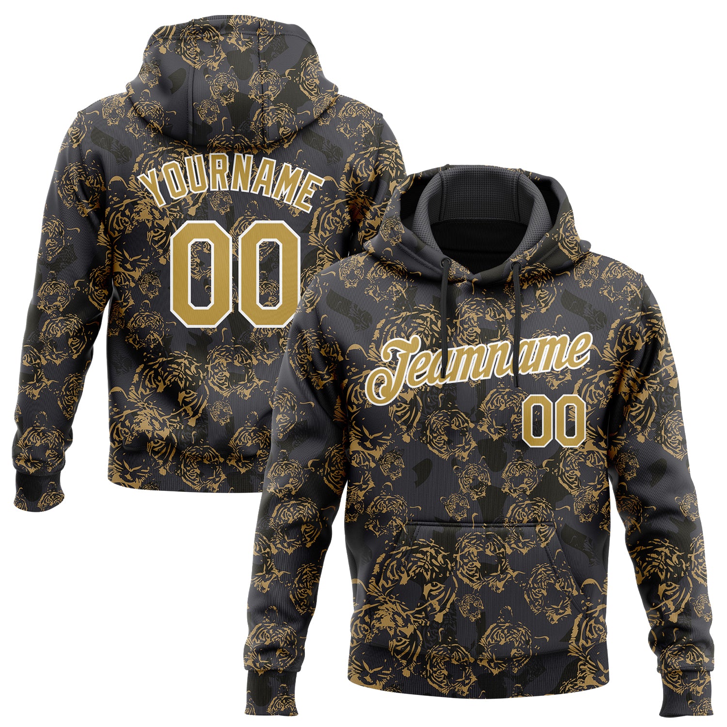 Custom Name Number Hoodie Black Gold White Tiger 3D Pattern Sweatshirt Pullover Sports Apparel Personalized Stitched Black