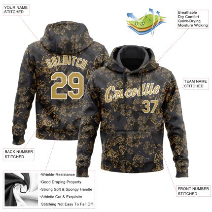 Custom Name Number Hoodie Black Gold White Tiger 3D Pattern Sweatshirt Pullover Sports Apparel Personalized Stitched Black