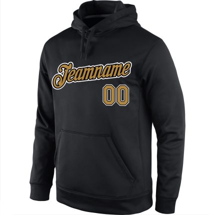 Custom Team Hoodie with Personalized Name and Number - Black Old Gold-White Sports Pullover Sweatshirt Personalized Stitched