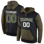 Custom Team Hoodie with Personalized Name and Number - Black Olive-White Stitched Pullover Sweatshirt Personalized Stitched