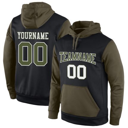 Custom Team Hoodie with Personalized Name and Number - Black Olive-White Stitched Pullover Sweatshirt Personalized Stitched