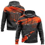Custom Name and Number Sports Hoodie - Personalized 3D Torn Paper Design Sweatshirt in Black and Orange Personalized Stitched