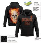 Custom 3D Skull Flame Hoodie with Stitched Name & Number - Black Orange Sports Pullover Sweatshirt Personalized Stitched