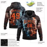 Custom Name Number 3D Skull Sports Hoodie Personalized Stitched Black Orange Sweatshirt Pullover Personalized Stitched Black