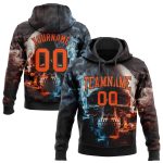 Custom Name Number 3D Skull Sports Hoodie Personalized Stitched Black Orange Sweatshirt Pullover Personalized Stitched Black