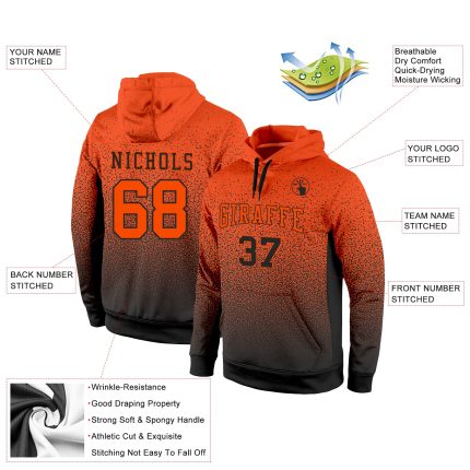 Custom Name and Number Black Orange Fade Sports Hoodie Pullover Sweatshirt - Personalized Stitched Fashion Team Apparel Personalized