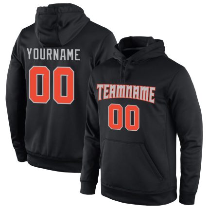 Custom Team Name Number Sports Hoodie Sweatshirt - Personalized Stitched Black Orange-Gray Pullover Personalized Stitched