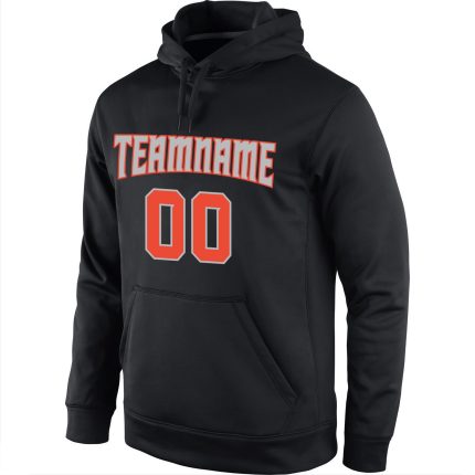 Custom Team Name Number Sports Hoodie Sweatshirt - Personalized Stitched Black Orange-Gray Pullover Personalized Stitched