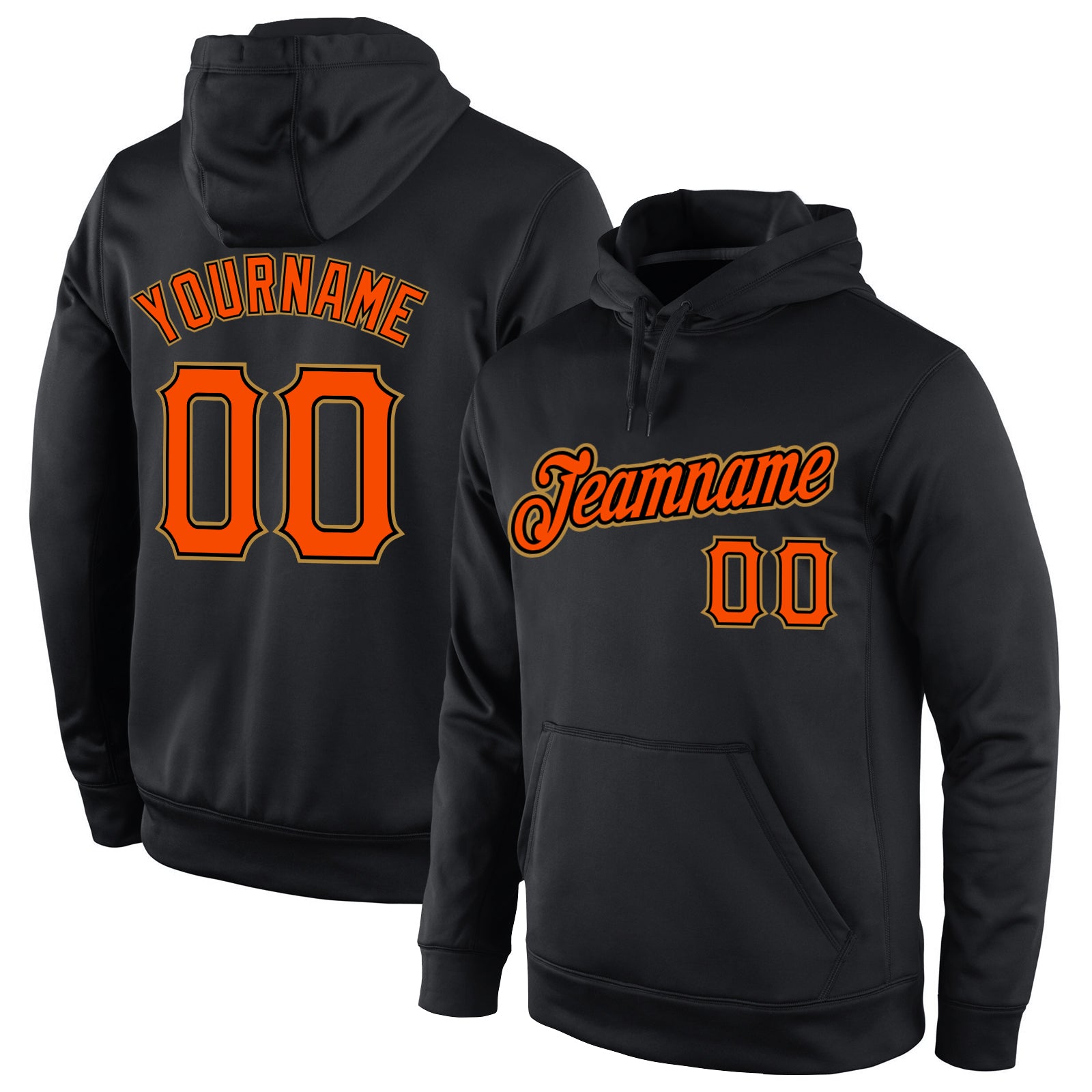 Custom Team Sports Hoodie with Personalized Name and Number, Stitched Black and Orange-Old Gold Sweatshirt Personalized Stitched