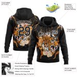 Custom Flame Tiger Sports Hoodie 3D Pattern Sweatshirt with Stitched Name & Number - Black Orange-White Design Personalized