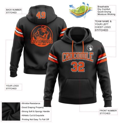 Custom Name Number Personalized Stitched Football Hoodie Sweatshirt in Black Orange-White for Team Support Personalized Stitched