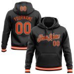 Custom Sports Hoodie with Personalized Name and Number - Black Orange White Stitched Pullover Sweatshirt Personalized Stitched