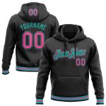 Custom Name and Number Sports Hoodie Pullover Sweatshirt Black Pink Aqua - Personalized Stitched Team Gear Personalized Stitched