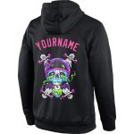 Custom Name & Number 3D Skull Hoodie - Personalized Black Pink-Light Blue Pullover Fashion Sports Sweatshirt Personalized