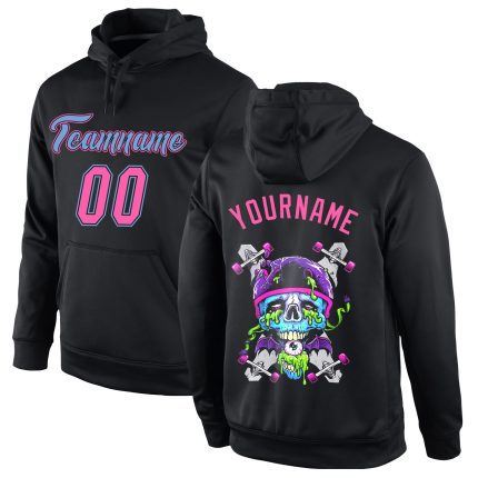 Custom Name & Number 3D Skull Hoodie - Personalized Black Pink-Light Blue Pullover Fashion Sports Sweatshirt Personalized