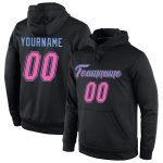 Custom Team Hoodie with Personalized Name and Number - Black Pink-Light Blue Stitched Sports Pullover Sweatshirt Personalized
