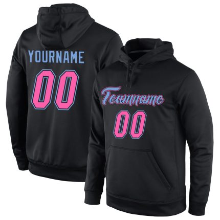 Custom Team Hoodie with Personalized Name and Number - Black Pink-Light Blue Stitched Sports Pullover Sweatshirt Personalized