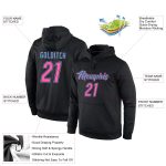 Custom Team Hoodie with Personalized Name and Number - Black Pink-Light Blue Stitched Sports Pullover Sweatshirt Personalized