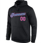 Personalized Black Pink-Light Blue Sports Hoodie Pullover Sweatshirt for Men and Women Personalized Stitched Black Pink-Light
