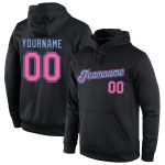 Personalized Black Pink-Light Blue Sports Hoodie Pullover Sweatshirt for Men and Women Personalized Stitched Black Pink-Light