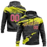 Custom Name & Number Personalized 3D Pattern Sports Hoodie Black Pink Neon Yellow Torn Paper Style Sweatshirt Personalized