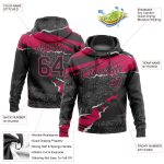 Custom 3D Pattern Sports Hoodie with Personalized Name & Number - Stitched Black Pink & White Torn Paper Style Sweatshirt