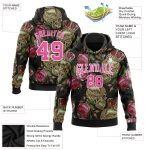 Custom Name Number Hoodie Sports Pullover Sweatshirt with 3D Skull Flower Design in Black Pink-White, Personalized Fashion Style