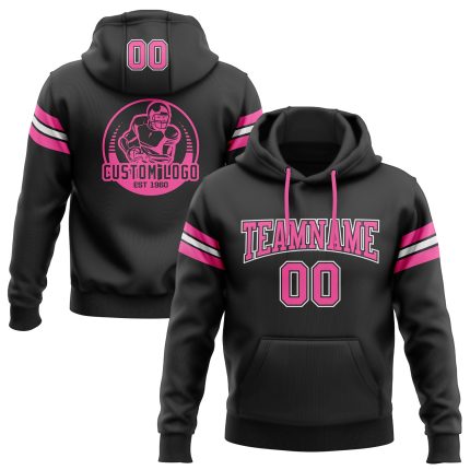 Custom Black Pink-White Pullover Sweatshirt Hoodie with Personalized Name and Number - Stitched Football Apparel Personalized