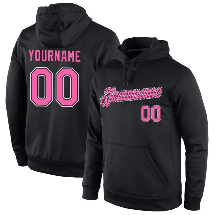 Custom Team Name and Number Pullover Hoodie Sweatshirt - Personalized Black Pink-White Sportswear Personalized Stitched Black
