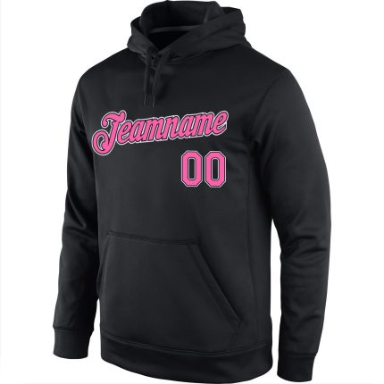 Custom Team Name and Number Pullover Hoodie Sweatshirt - Personalized Black Pink-White Sportswear Personalized Stitched Black